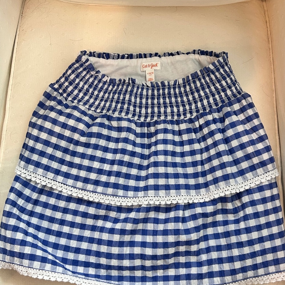 Blue and white  gingham short skirt